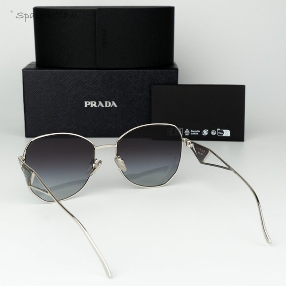Prada Women Sunglasses Silver Grey Gradient Geometric PR57YS 1BC5D1 BRAND NEW - Picture 9 of 11